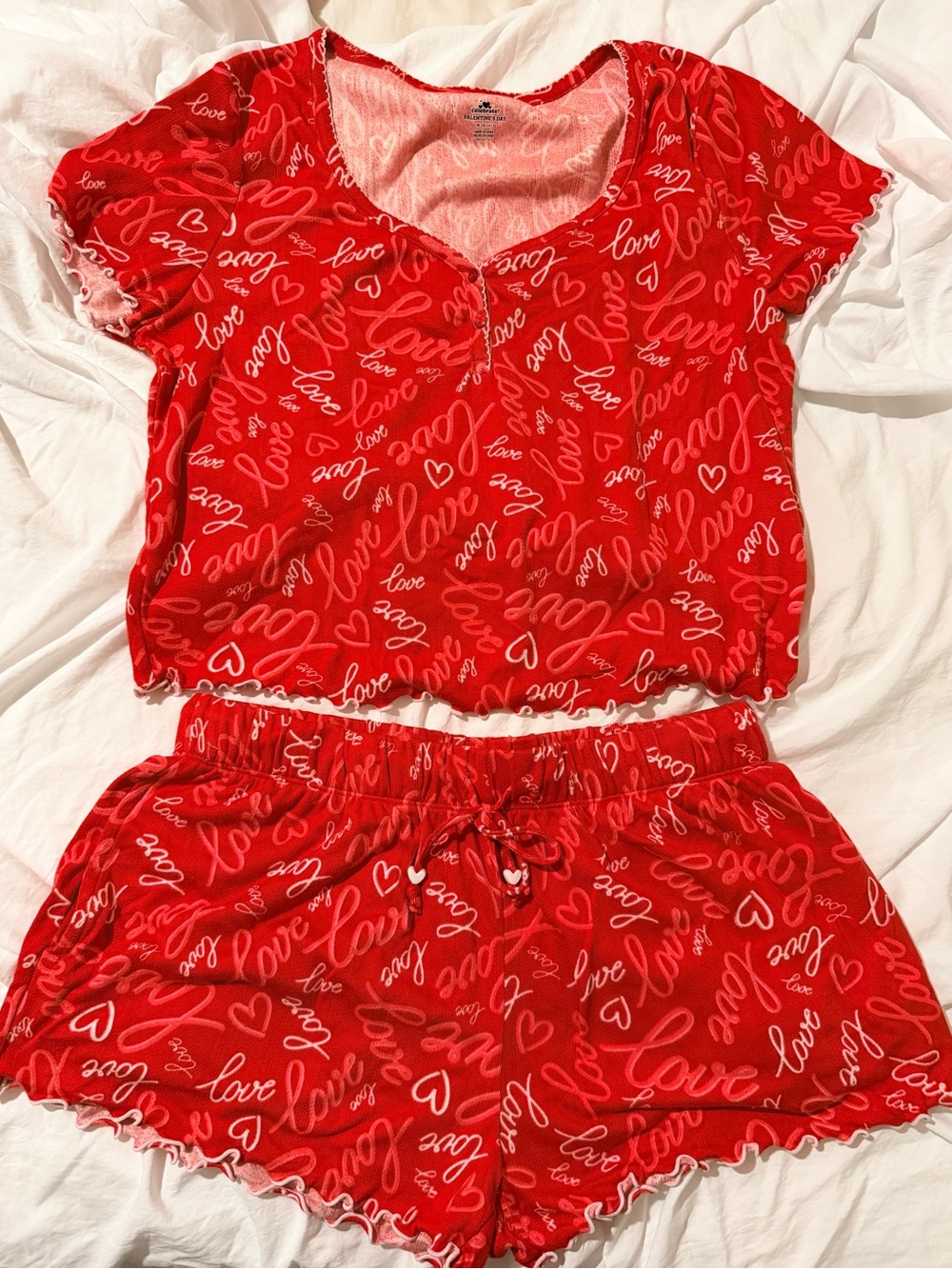 Women's Red 'Love' Short PJ Set - Lightweight Sleep Top & Shorts